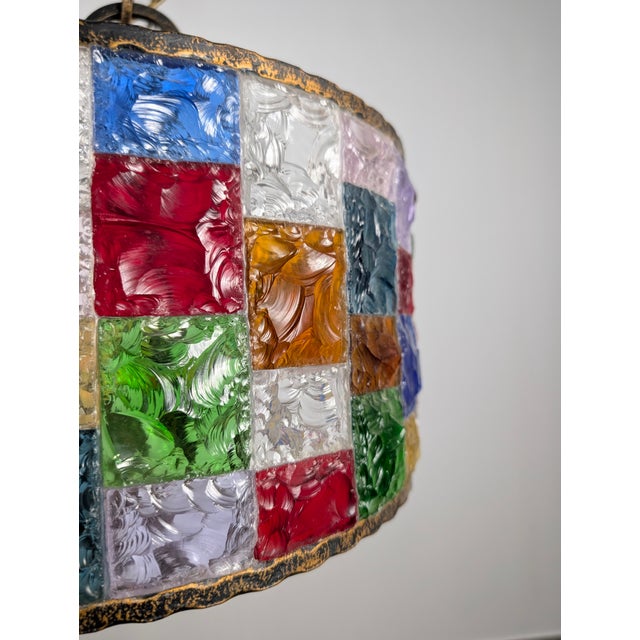 Large Italian Multicolor Hammered Glass and Wrought Iron Lamp, 1990s For Sale - Image 11 of 15