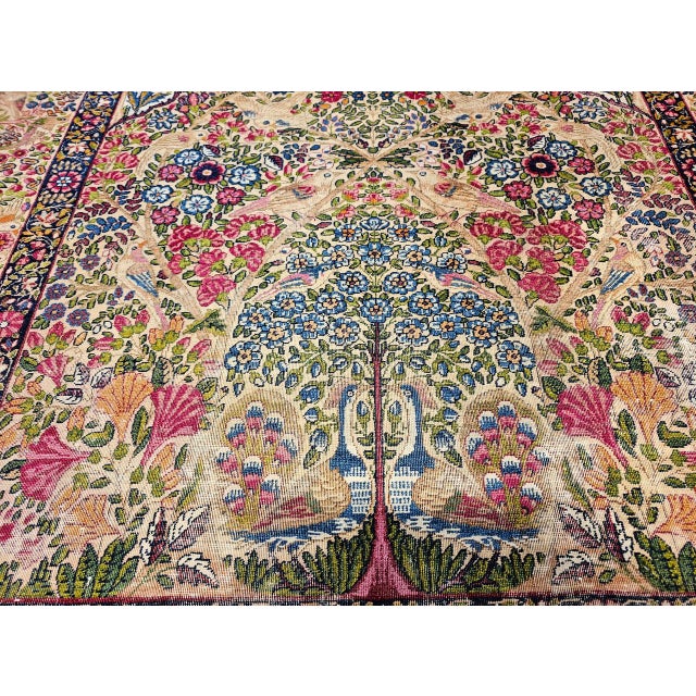 Antique Persian Kerman Lavar Rug, Hand-Knotted Wool, Tree of Life Pattern, Ivory & Turquoise, 5x8 For Sale - Image 14 of 14
