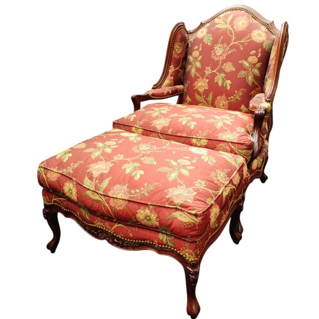 Wood Experience the Peak of Traditional Elegance With This Custom French Country Bergère Chair and Ottoman by Taylor King. 1980s For Sale - Image 7 of 12