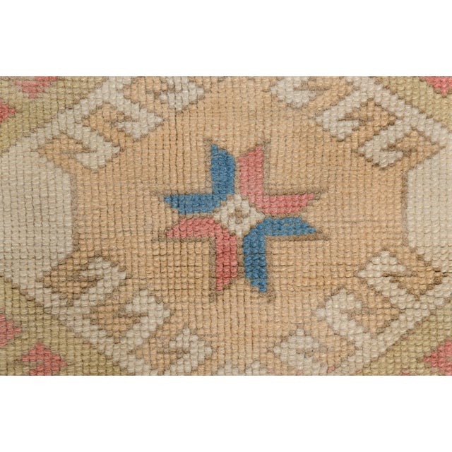 Mid 20th Century Faded Rose & Blue Geometric Motifs Rug For Sale - Image 11 of 11