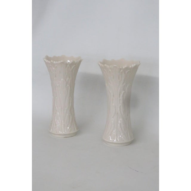 Lenox Lenox China Pair of 2 Ivory Porcelain Woodland Vases Acanthus Leaf Pattern 4929b For Sale - Image 4 of 15