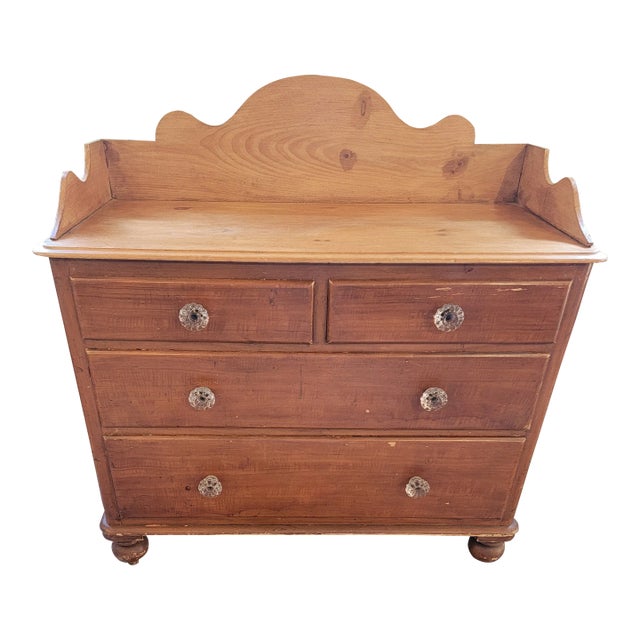 Antique Pine Two Drawers Over Two Drawers - Chest of Drawers With Gallery Back - From England For Sale