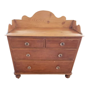 Antique Pine Two Drawers Over Two Drawers - Chest of Drawers With Gallery Back - From England