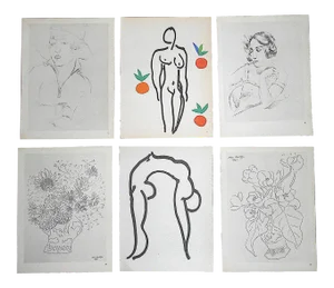 Vintage Mid 20th C. Modernist Lithographs-Henri Matisse-Women/Botanicals - Set of 6