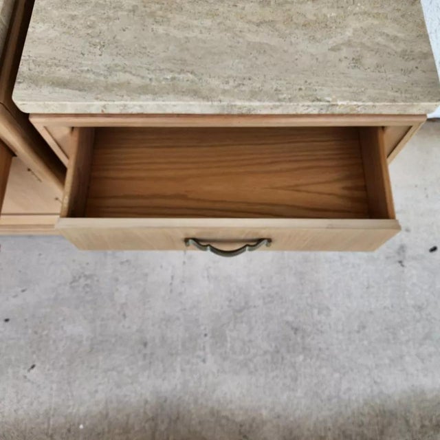 Beige Thomasville Nightstands Blonde Marble Tops Pair For Sale - Image 8 of 12