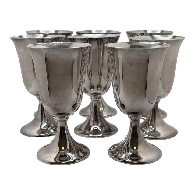 Midcentury f.b. Rogers Silverplate Holloware Wine or Water Goblets, Set of 8 For Sale