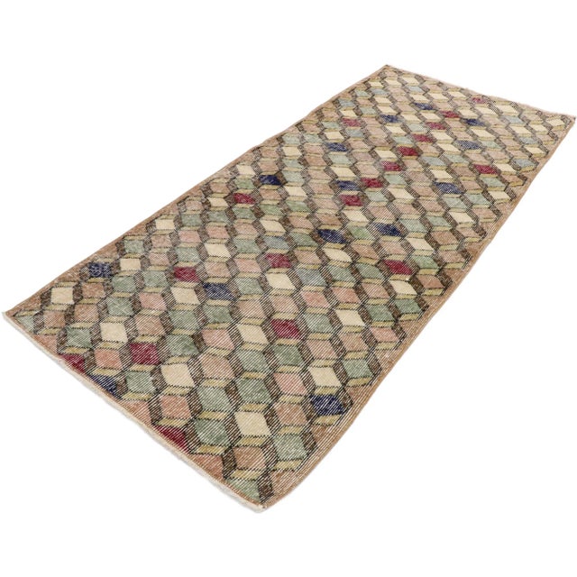 distressed vintage Turkish Sivas rug with rustic Mid-Century Modern style. This hand knotted wool distressed vintage...