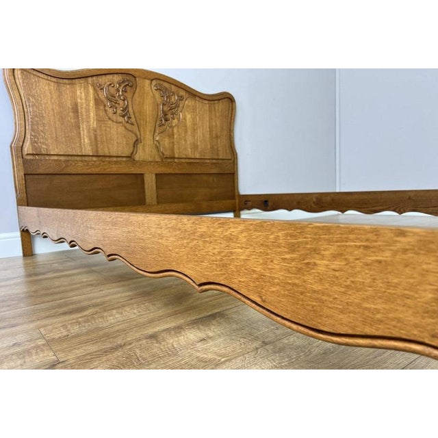 Vintage French Louis XVI Double Bed Frame in Carved Oak For Sale - Image 12 of 15