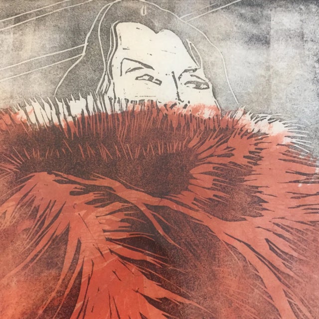 Vintage Original "Wrapped in Fur" Wood Block For Sale - Image 4 of 6