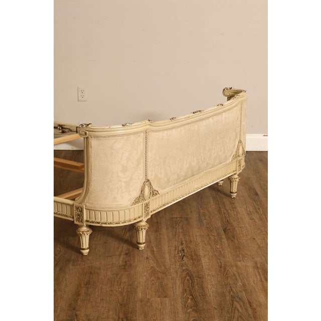 Late 19th Century Antique French Louis XVI Style Painted & Upholstered Full Size Bed Frame For Sale - Image 5 of 18
