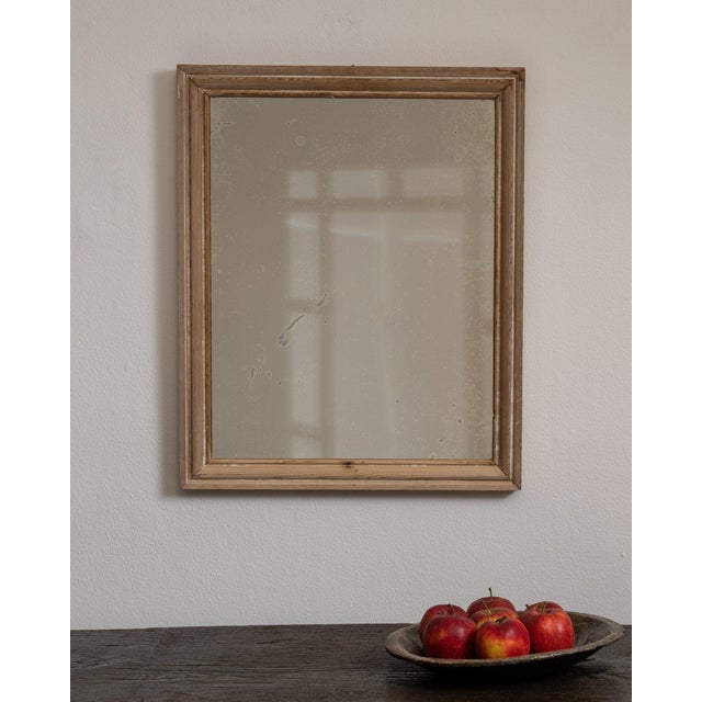 19th Century France Weathered Honey Oak Carved Oak Window-Pane Mirror For Sale - Image 4 of 8