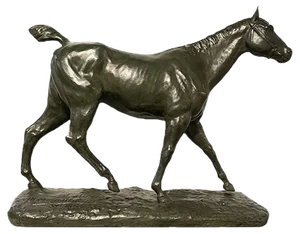 M. de Mathelin, Horse Walking in Bronze with Green Patina, 1900s