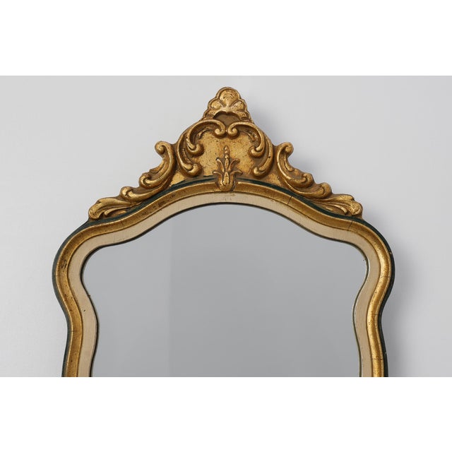 Louis XV Small Green and Cream Gilt Mirror, Italy, 1950s For Sale - Image 3 of 11