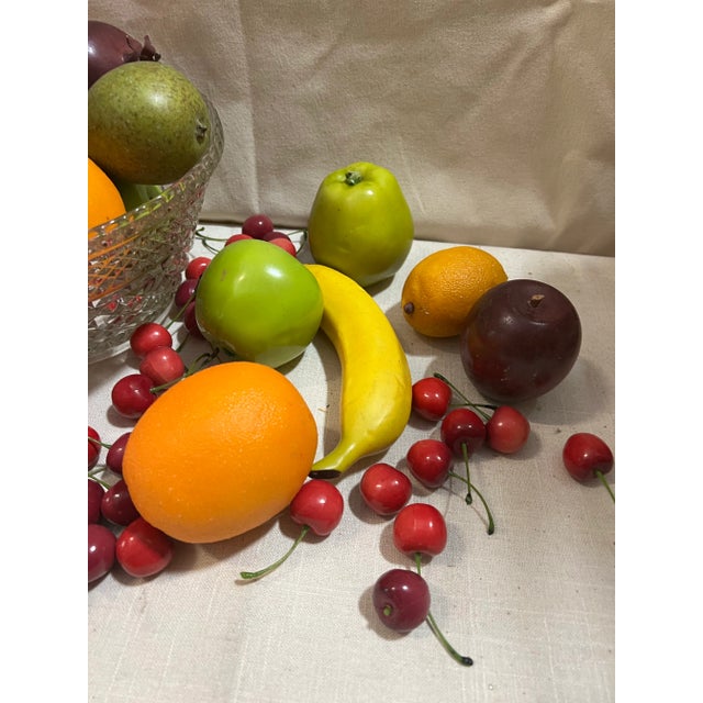 50 Pieces of Vintage Faux Fruits in Large Glass Bowl For Sale In Atlanta - Image 6 of 6