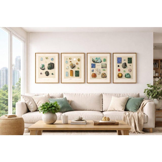 Antique Gemstone Prints with Blue and Green Minerals from Bauer, 1900s, Set of 4 For Sale - Image 3 of 10