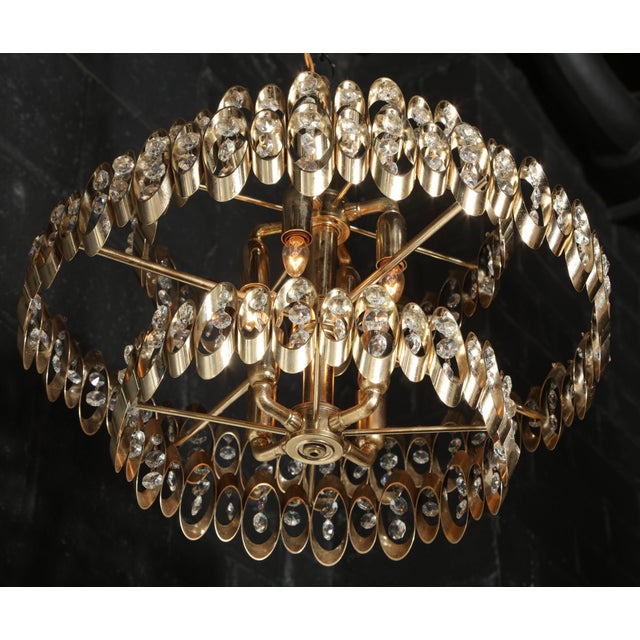 Hollywood Regency 1970s Vintage Gaetano Sciolari Three Tier Brass Pendant For Sale - Image 3 of 8
