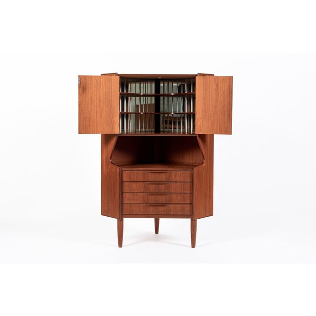 Mid-Century Modern Mid Century Danish Teak Wood Corner Bar Cabinet 1960s For Sale - Image 3 of 13