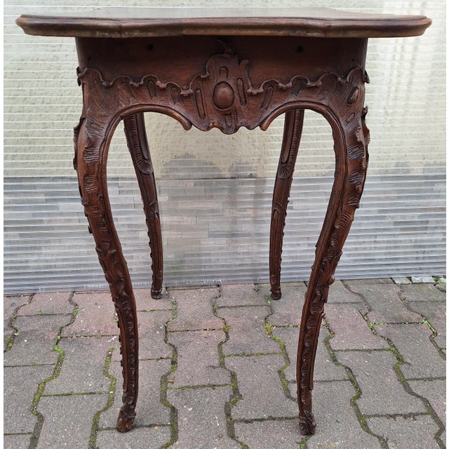 Wood Antique Baroque Side Table in Carved Oak, 1760 For Sale - Image 7 of 10