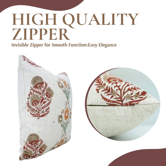 Art Deco Fabdivine Traditional Block Print Pillow Cover 14x20 Inch Viscose Linen-Vanshika Mohini For Sale - Image 3 of 5