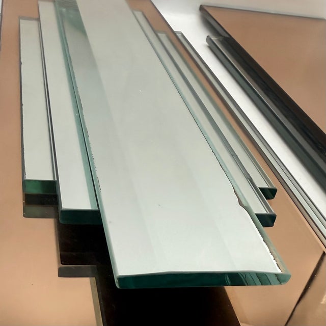 Glass Vintage Art Deco Copper Mirror Wall Panels – Post Modern Geometric Pair For Sale - Image 7 of 15