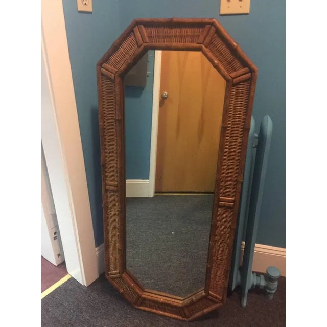 Modern Wood Bamboo and Wicker Elongated Octagonal Mirrors a Pair