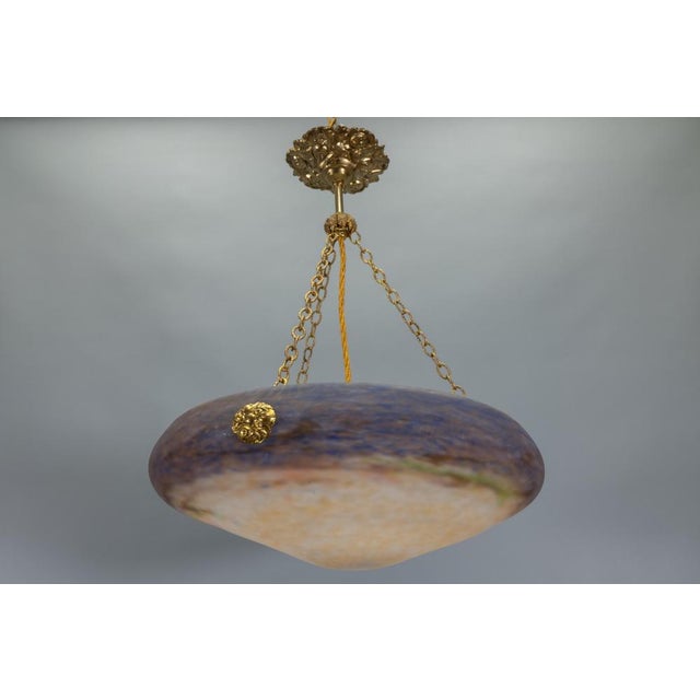 Art Nouveau Violet and Amber Glass and Brass Pendant Light, France, 1920 For Sale - Image 18 of 18