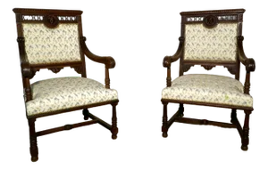 Set of Large French Gothic Library Throne Chairs