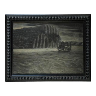 Antique Folk Art Nocturne Moonlit Seascape, Framed/Tonalism/Nautical For Sale