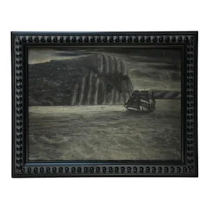 Antique Folk Art Nocturne Moonlit Seascape, Framed/Tonalism/Nautical