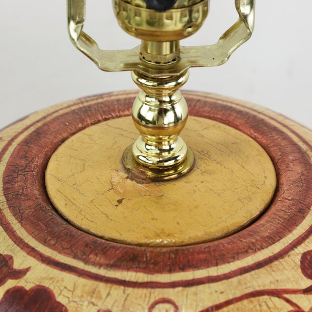 Vintage Hand Painted Brown and Cream Floral Ceramic Table Lamp With Peony Motif and Wood Base For Sale - Image 9 of 13