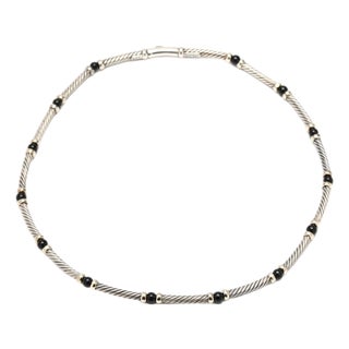 David Yurman Black Onyx Chain Necklace, Sterling Silver & 14k Yellow Gold, 15 In For Sale