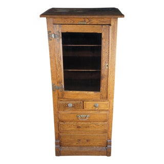 Antique Harvard Company Quartersawn Oak Dental Cabinet Curio Showcase Display For Sale