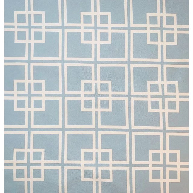 Textile Free Spirit Designer Vicki Payne Aqua & Cream Chinoiserie Chippendale Fretwork Trellis Lattice Fabric- 2.25 Yards For Sale - Image 7 of 7