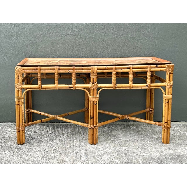 Vintage Boho Bamboo and Burlwood Console Table For Sale - Image 4 of 12