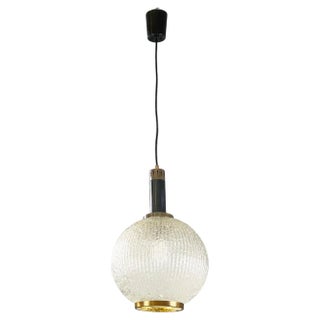 Mid-Century Modern Italian Pendant Light in Molded Glass with Brass and Metal, 1950s For Sale