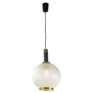 Mid-Century Modern Italian Pendant Light in Molded Glass with Brass and Metal, 1950s