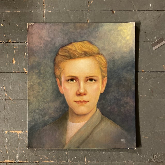 Tan 1960’s Young Boy Classical Portrait Painting Mid Century Style For Sale - Image 8 of 8