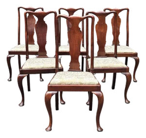 Mid 20th Century Queen Anne Style Walnut Dining Chairs- Set of 6