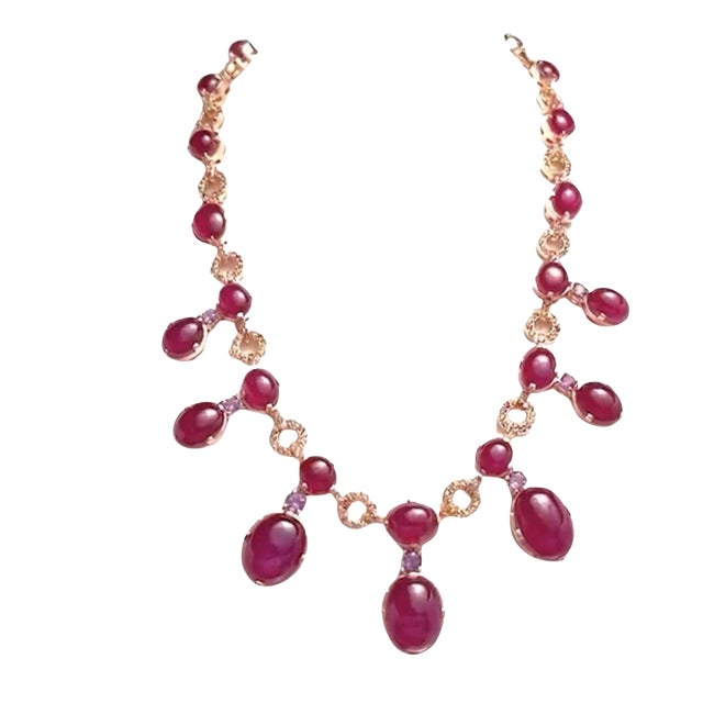 Bochic “Capri” Ruby, Sapphire & Amethyst Necklace in 18K Gold & Silver For Sale