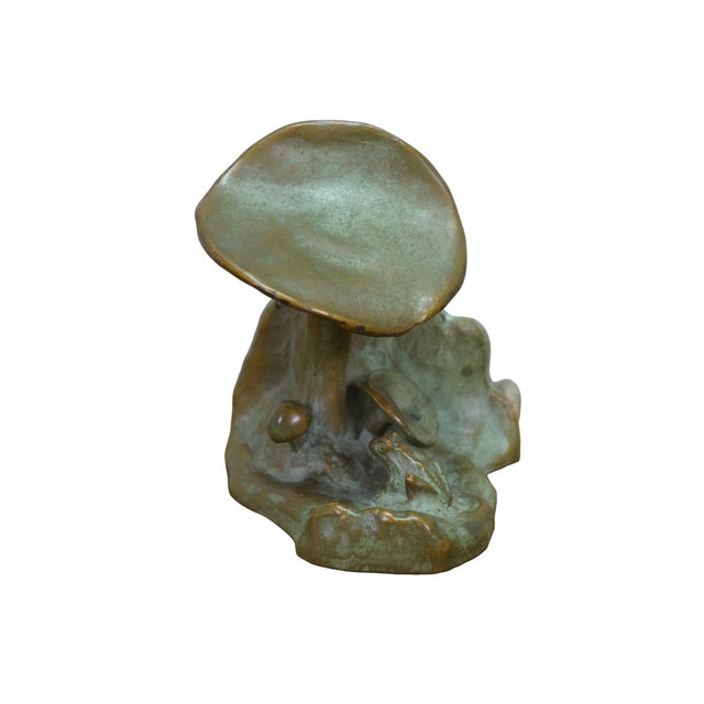 Rustic Antique McClelland Barclay Art Deco Bronze Mushroom Frog Bookend Sculptures 4.5" For Sale - Image 3 of 13
