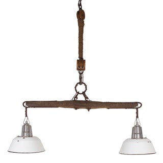 Vintage Industrial Pendants on Yoke Light Fixture For Sale