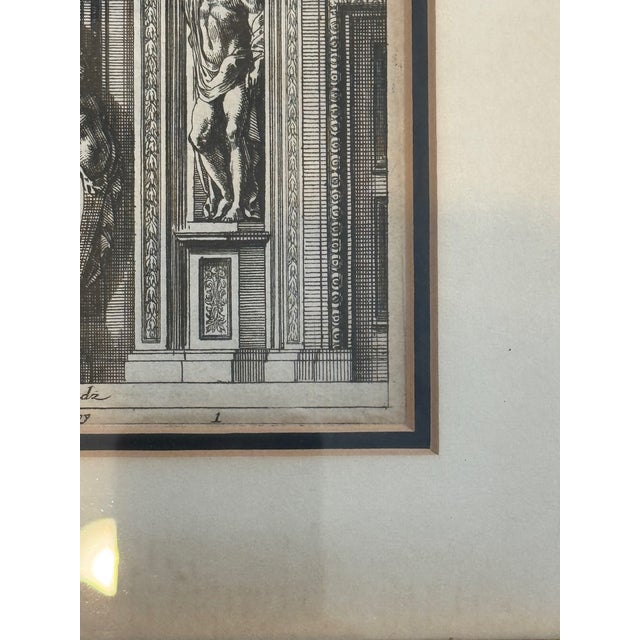 18th Century 18th Century French Architectural Interior Engraving of Ornate Fireplace, Gilt Frame For Sale - Image 5 of 9