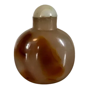 19th Century Chinese Carved Agate Stone Snuff Bottle with Jade Stopper