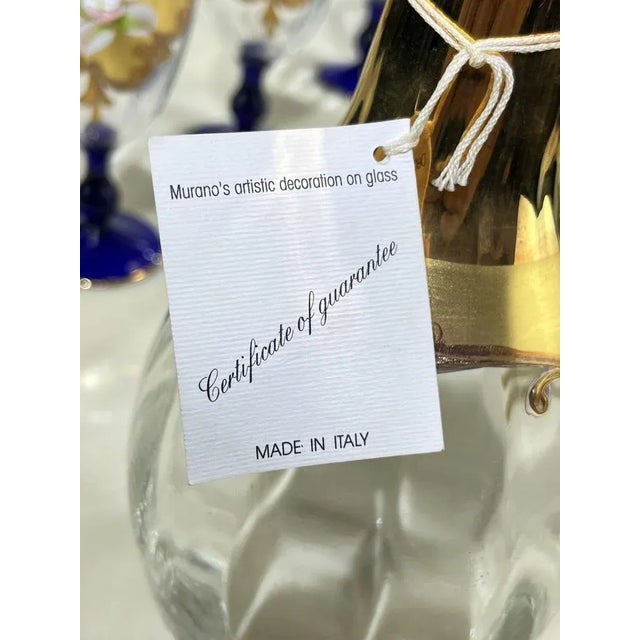 Bottle and Glasses in Hand-Painted Murano Glass & 24kt Gold, Italy, 1970s, Set of 7 For Sale - Image 9 of 12