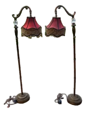 1980s 2 Art Nouveau Style Floor Lamps With Tiffany Lamp Shades With Crystal Tassels