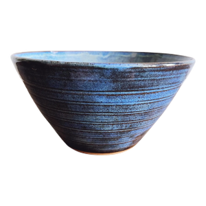 Vintage Blue Glazed Stoneware Ceramic Bowl