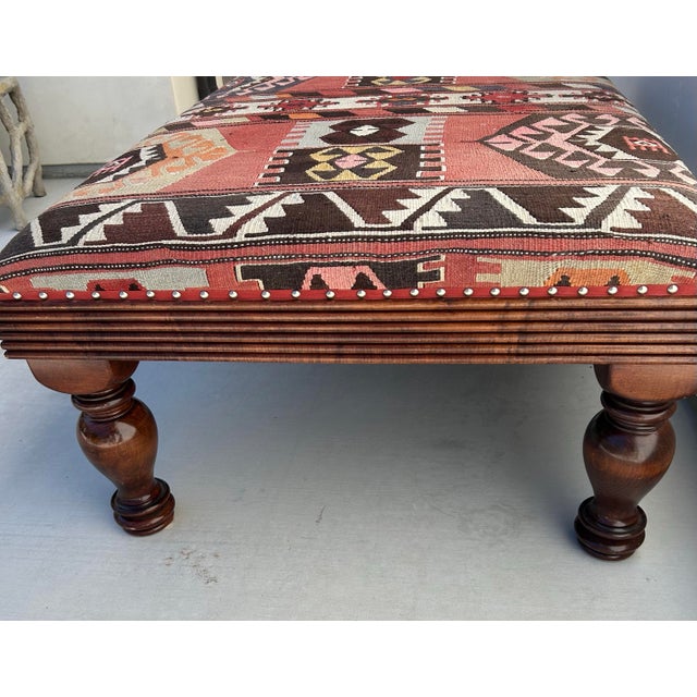 1990s 1990s Large English Kilim Upholstered Cocktail Ottoman Bench in the Style of George Smith For Sale - Image 5 of 9