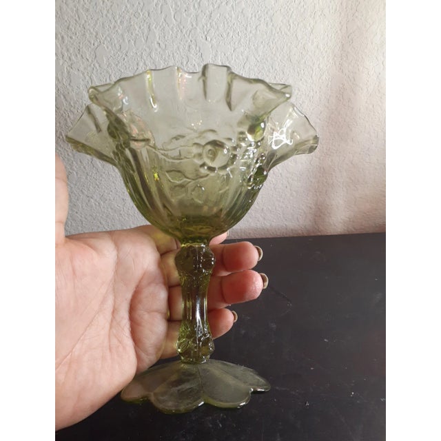 1950s 1950s Fenton Cabbage Rose Pattern Ruffled Pedestal Compote For Sale - Image 5 of 6