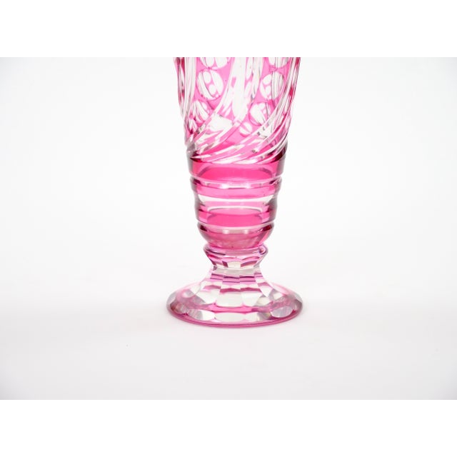Mid-Century Modern Val Saint Lambert Pink Glass Vases Cut & Etched Decorated For Sale - Image 4 of 10