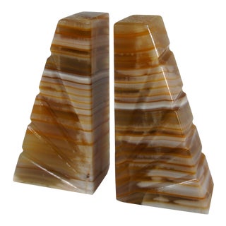 1970s Vintage Sculptural Polished Stone Bookends- A Pair For Sale